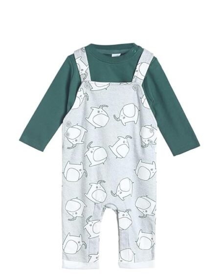 Baby Ivory & Grey Knit Dungaree Set